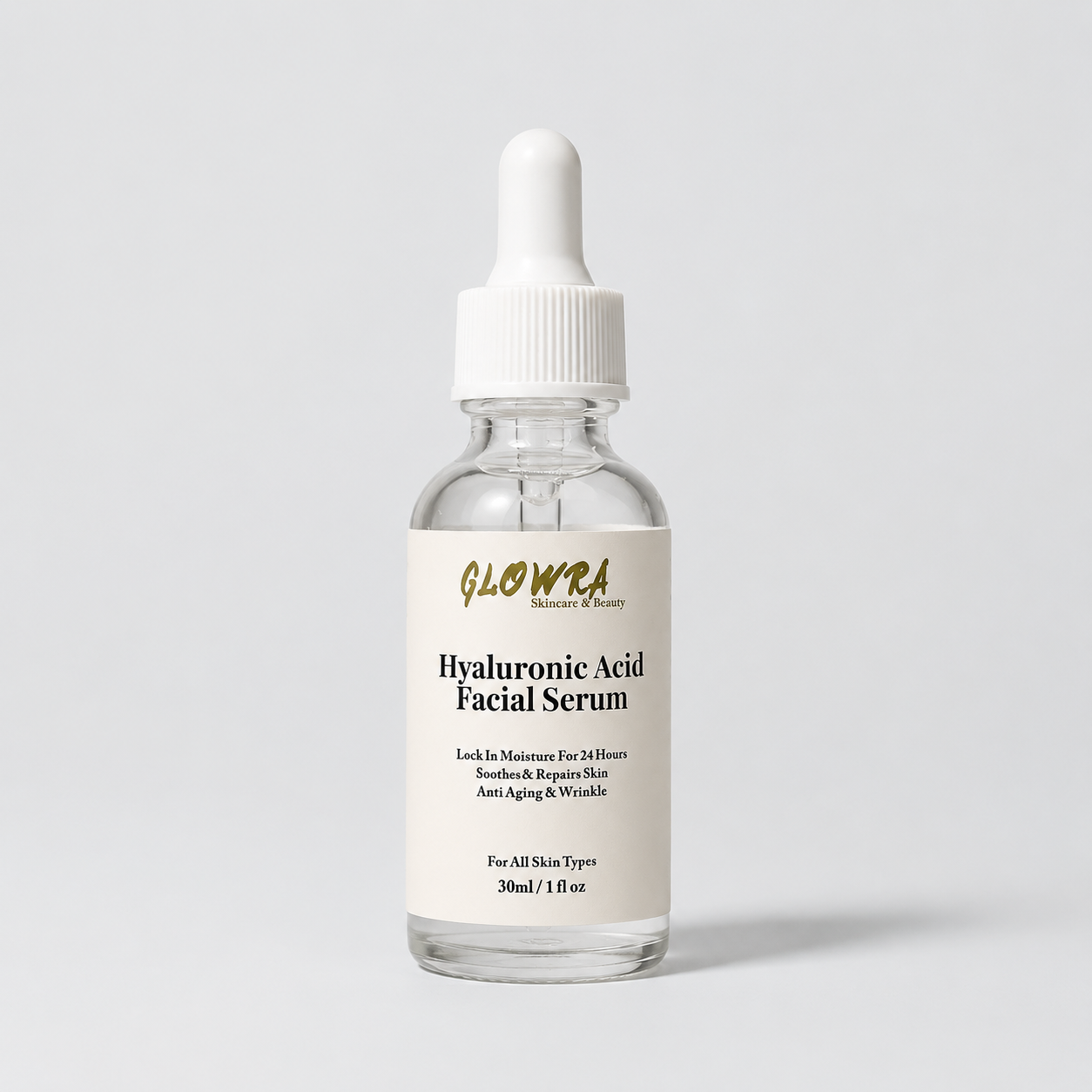 Glowra Hyaluronic Acid Face Serum 30ml hydrating serum bottle